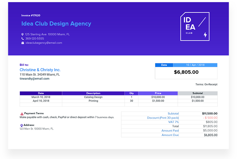 Invoice Template Example Design Agency