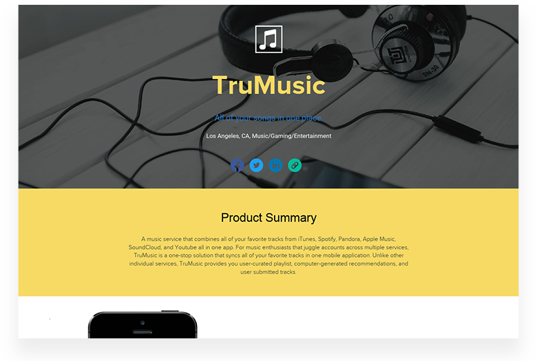 Music Startup One Pager Sample