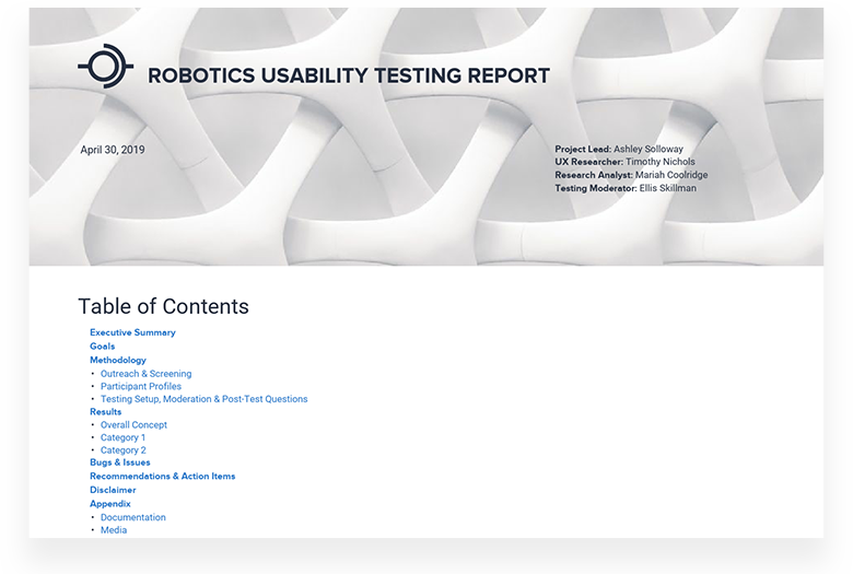 Usability Testing Report Robotics