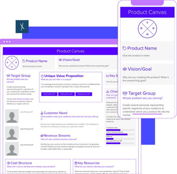 Product Canvas Template  | Desktop And Mobile Views