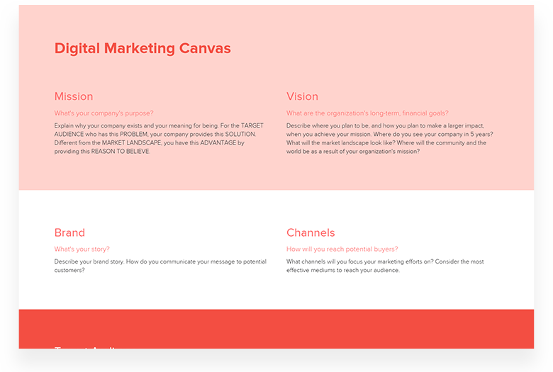 Digital marketing canvas template
