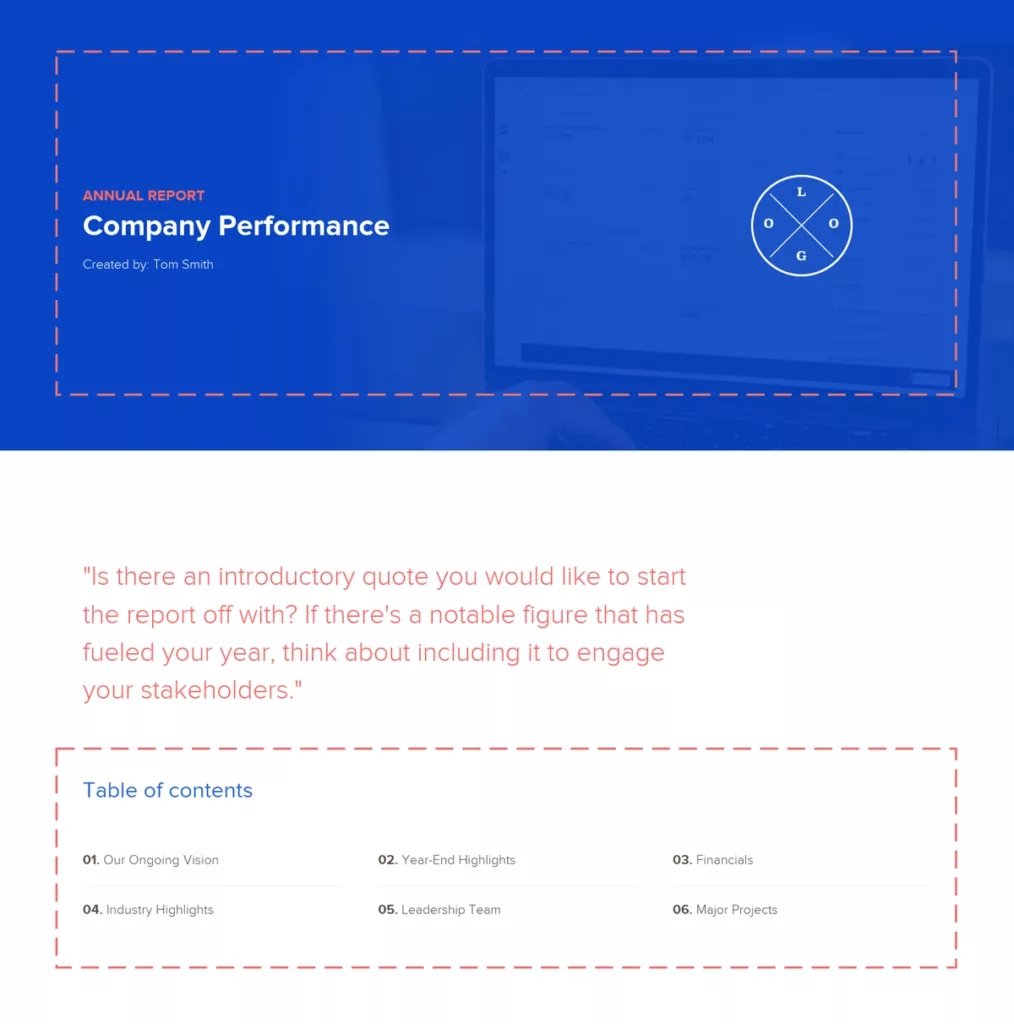 header and table of contents, Annual Report Template