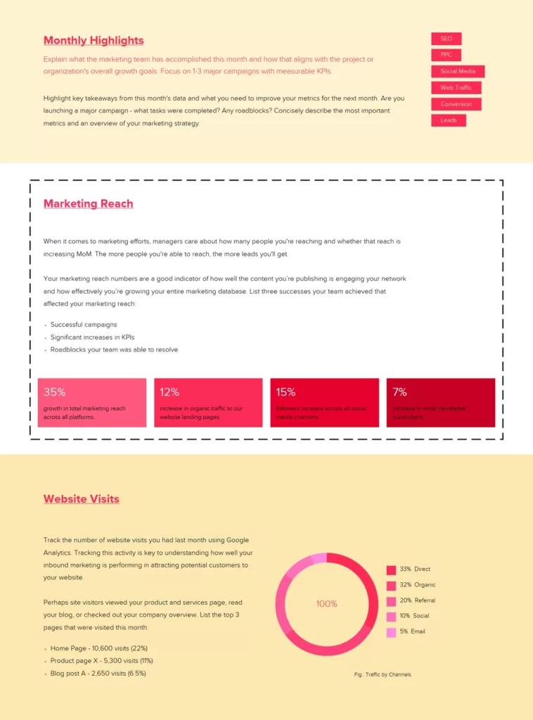 marketing reach, Monthly Marketing Report Template