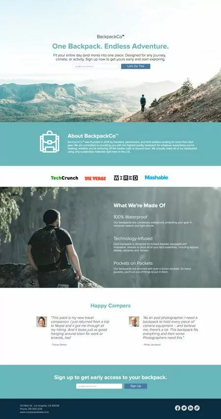Backpack Co. Landing Page
