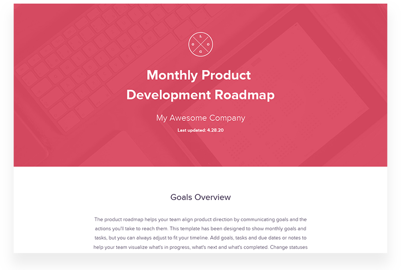 Monthly Product Roadmap Template