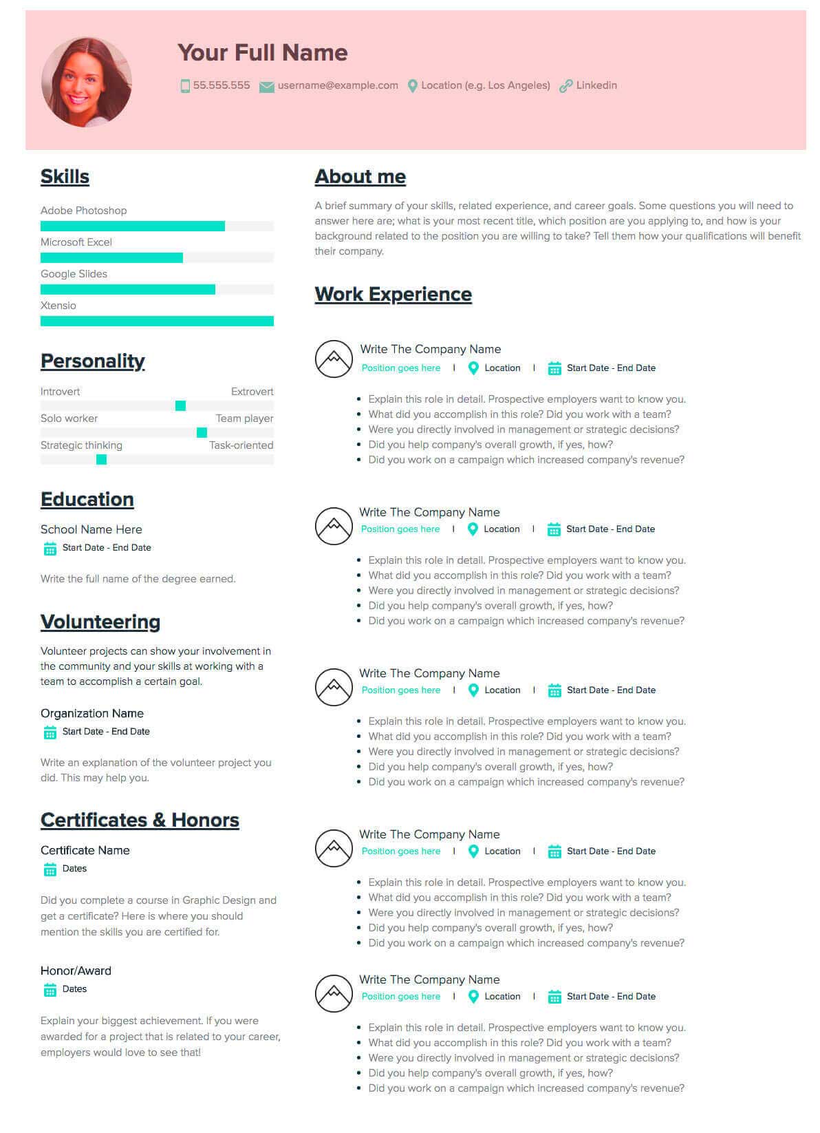 Resume Template, name and contact info