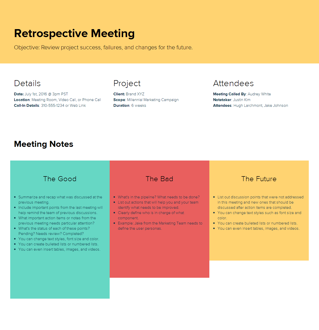 Retrospective Meeting Agenda