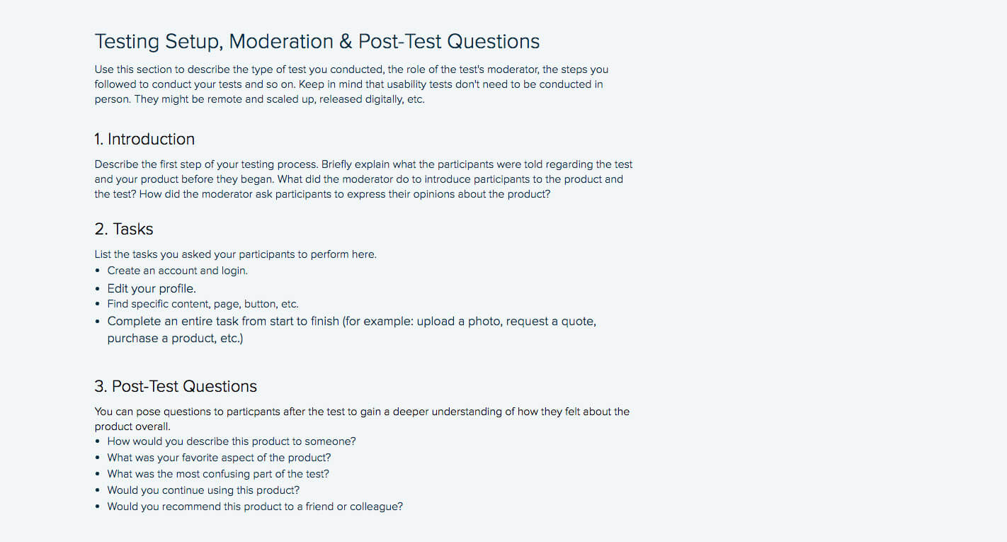 Testing Setup, Moderation & Post Test Questions
