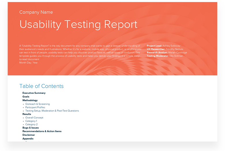 Usability testing template