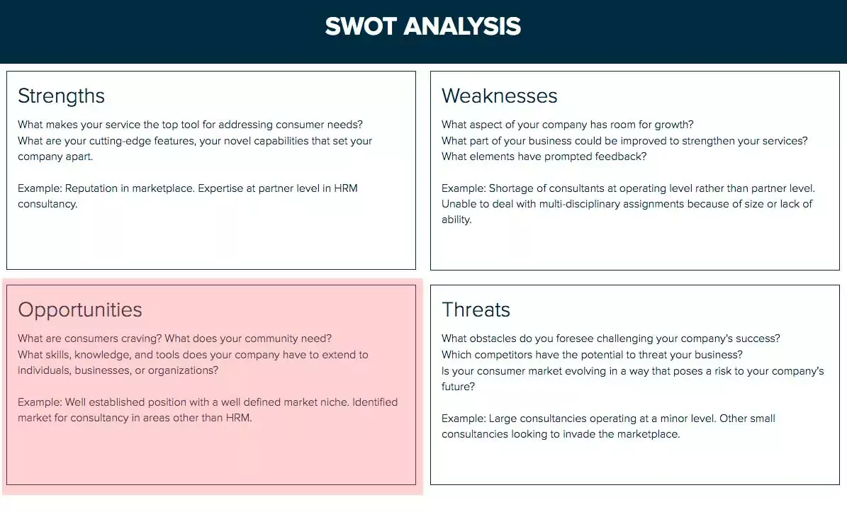 Swot Analysis: List Your Opportunities