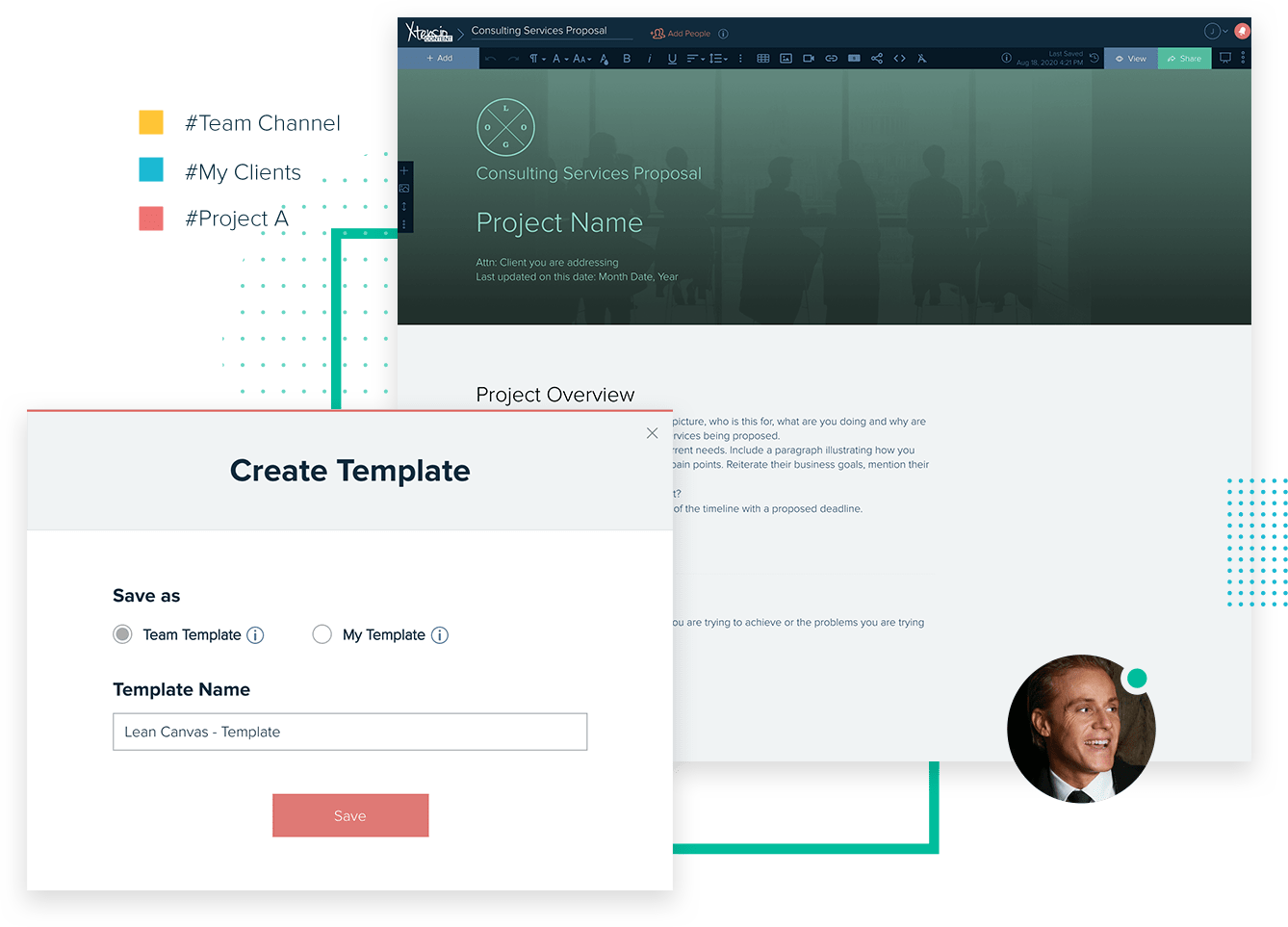 Xtensio Dashboard View With Consulting Services Proposal Template, Create Template Module Among Other Features