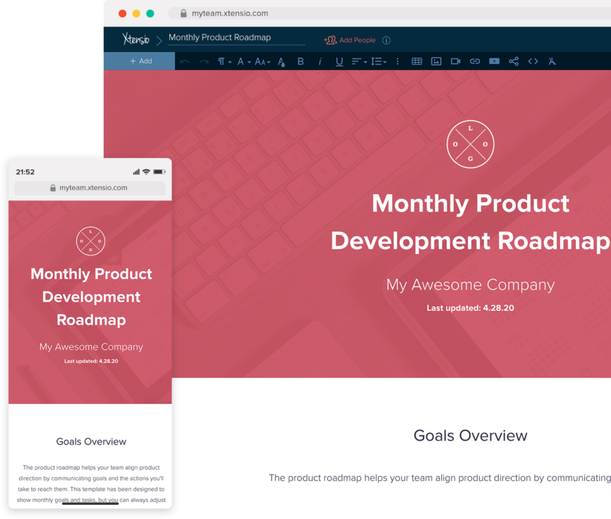 Monthly Product Roadmap Template Desktop And Mobile Views