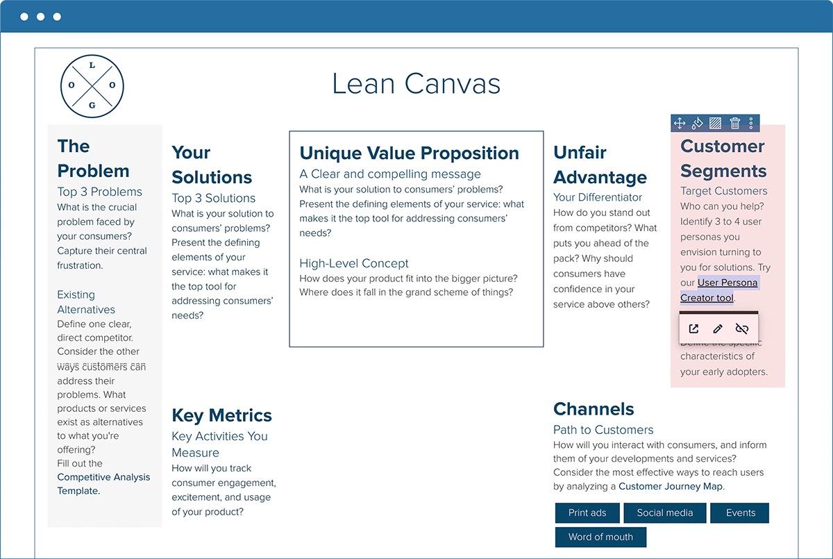 Lean Canvas template | Customer Segments