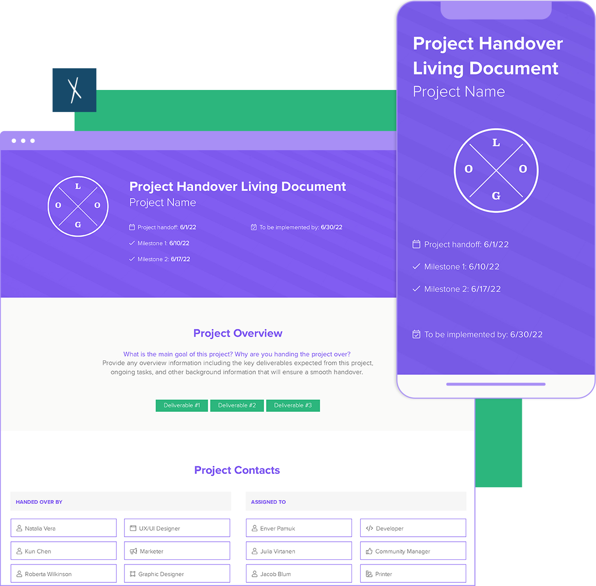 Project Handover Living Document Template  | Desktop and Mobile Views