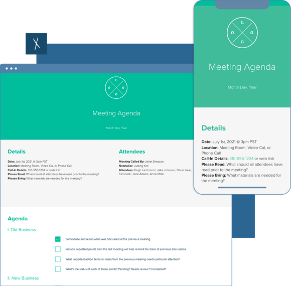 Meeting Agenda Template  | Desktop And Mobile Views