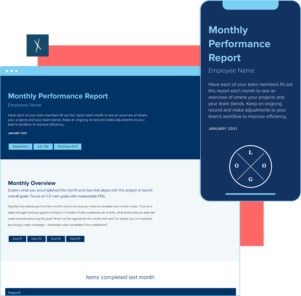 Monthly Performance Report Template  | Desktop and Mobile Views