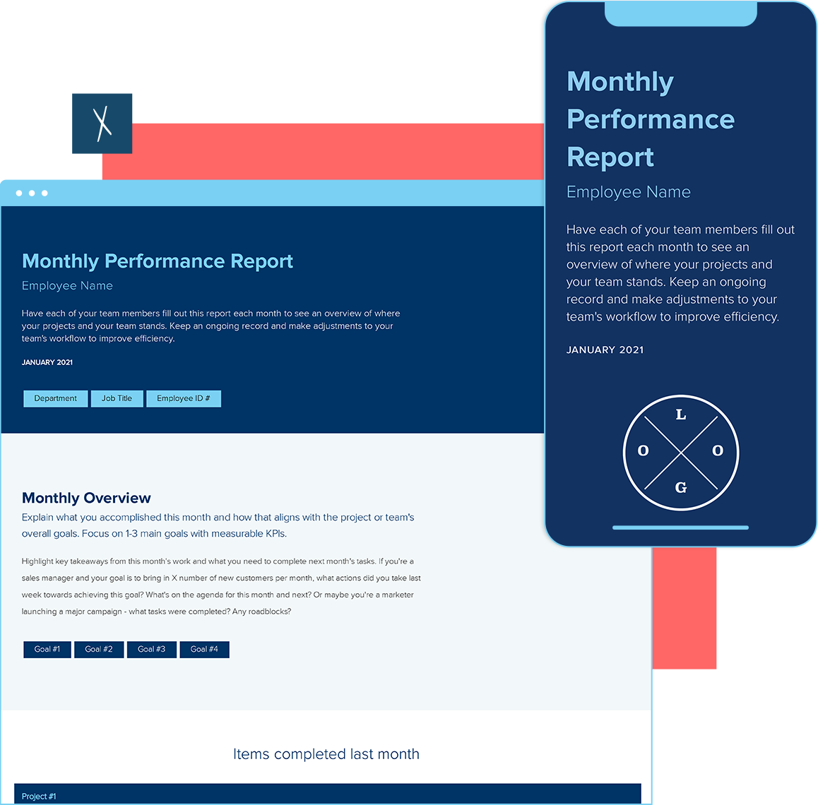 Monthly Performance Report Template | Desktop And Mobile Views