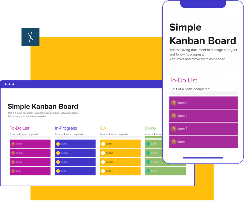 Simple Kanban Board Template  | Desktop And Mobile Views