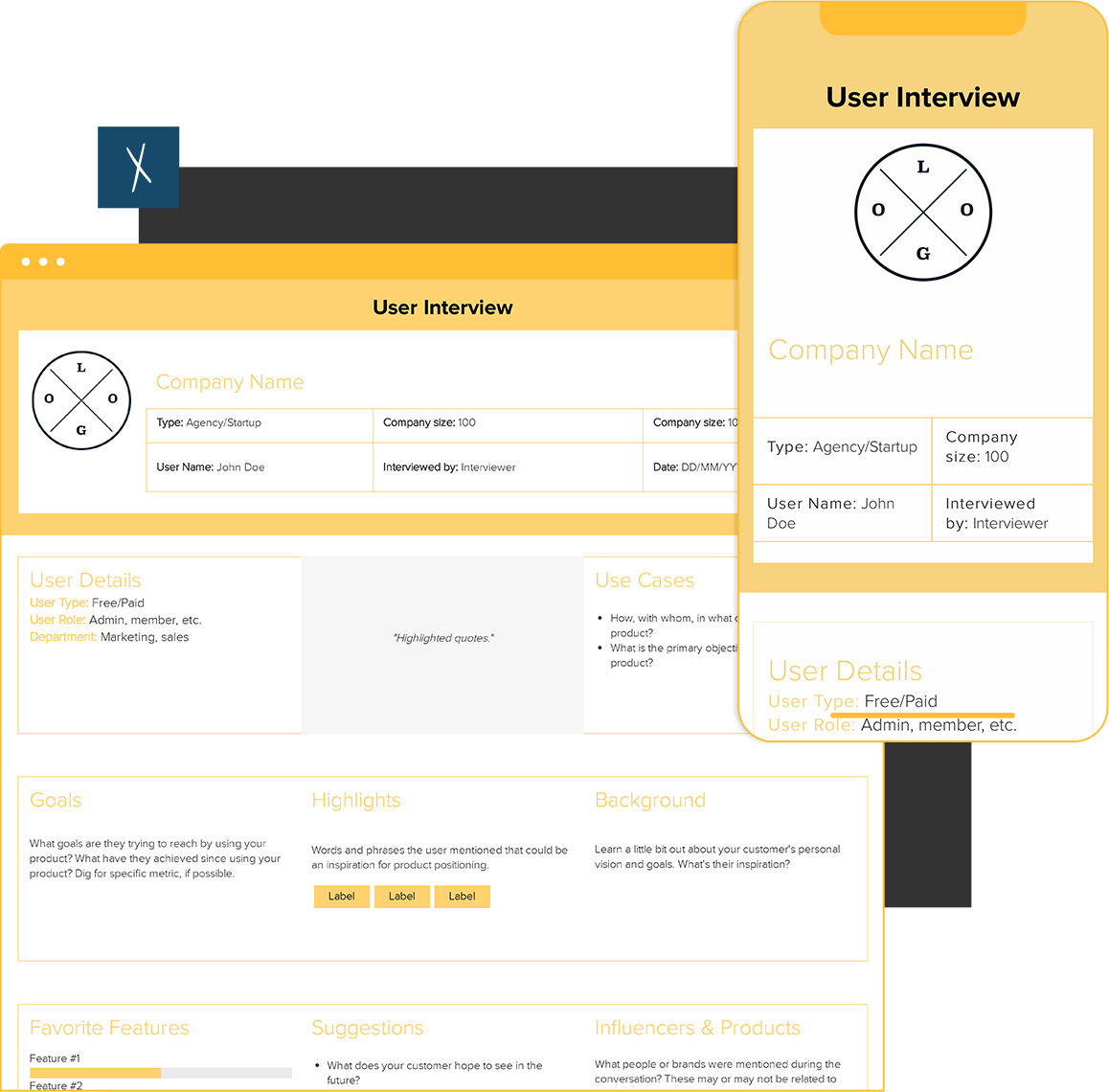 User Interview Template  | Desktop and Mobile Views