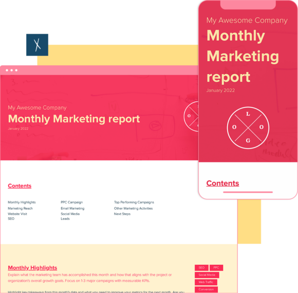 Monthly Marketing Report Template  | Desktop And Mobile Views