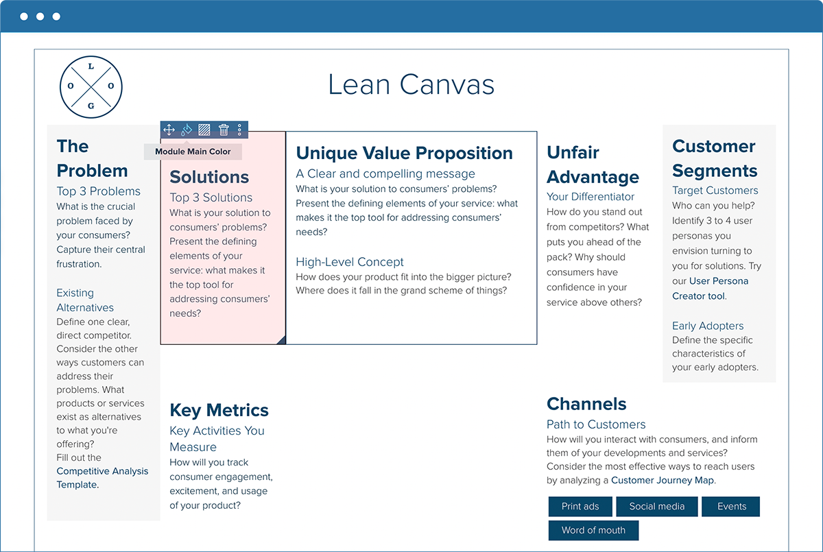 Lean Canvas Template | Solutions