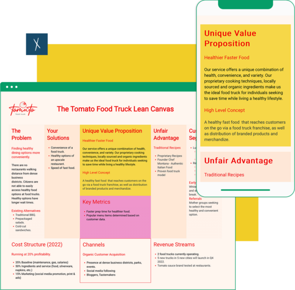 Food Truck Startup Lean Canvas Template | Xtensio | 2023