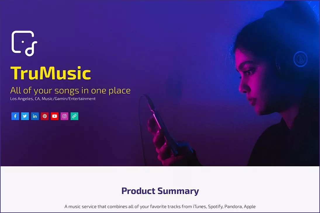Music Startup One Pager Template