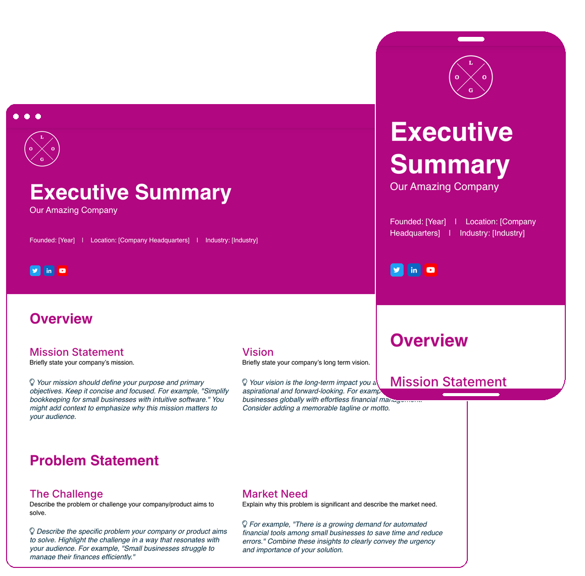 Click To Create Your Free Executive Summary! Executive Summary Template | Desktop And Mobile Views