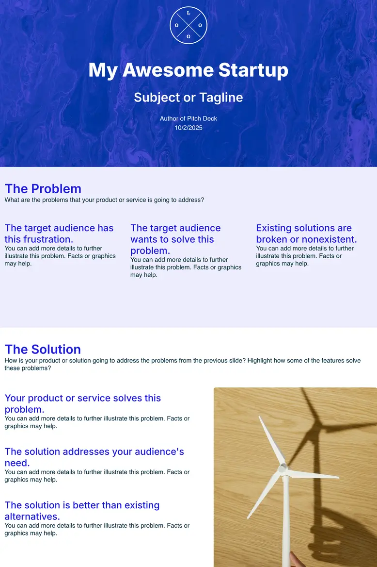 Pitch Deck Template In Xtensio Opening On The Problem, Target Audience And Existing Solutions